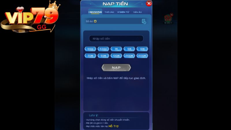 Vip79 tạo điều kiện cho người chơi bổ sung vốn cược vào ví game với 4 hình thức tiện lợi